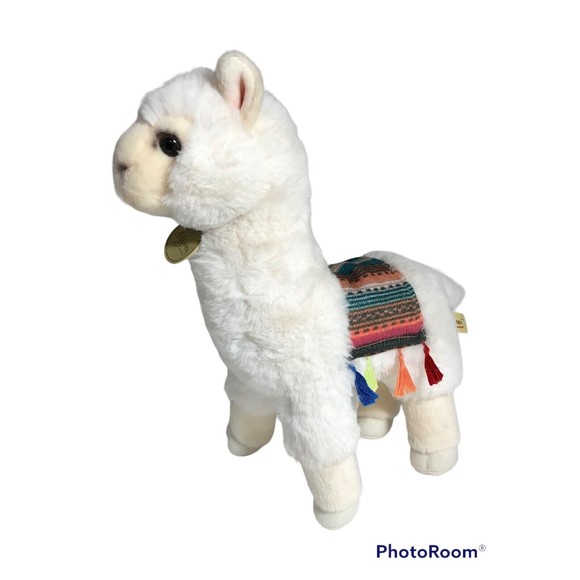 Miyoni By Aurora White Alpaca Llama Plush Stuffed Animal 12" Multicolor Blanket - Picture 4 of 10